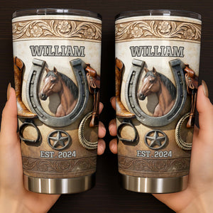 Customizable Western Horse-Themed Tumbler, Gift For Cowboy Fans And Horse Riders