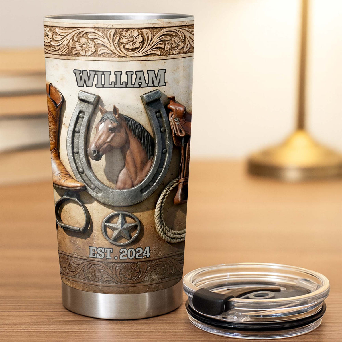 Customizable Western Horse-Themed Tumbler, Gift For Cowboy Fans And Horse Riders