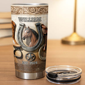 Customizable Western Horse-Themed Tumbler, Gift For Cowboy Fans And Horse Riders