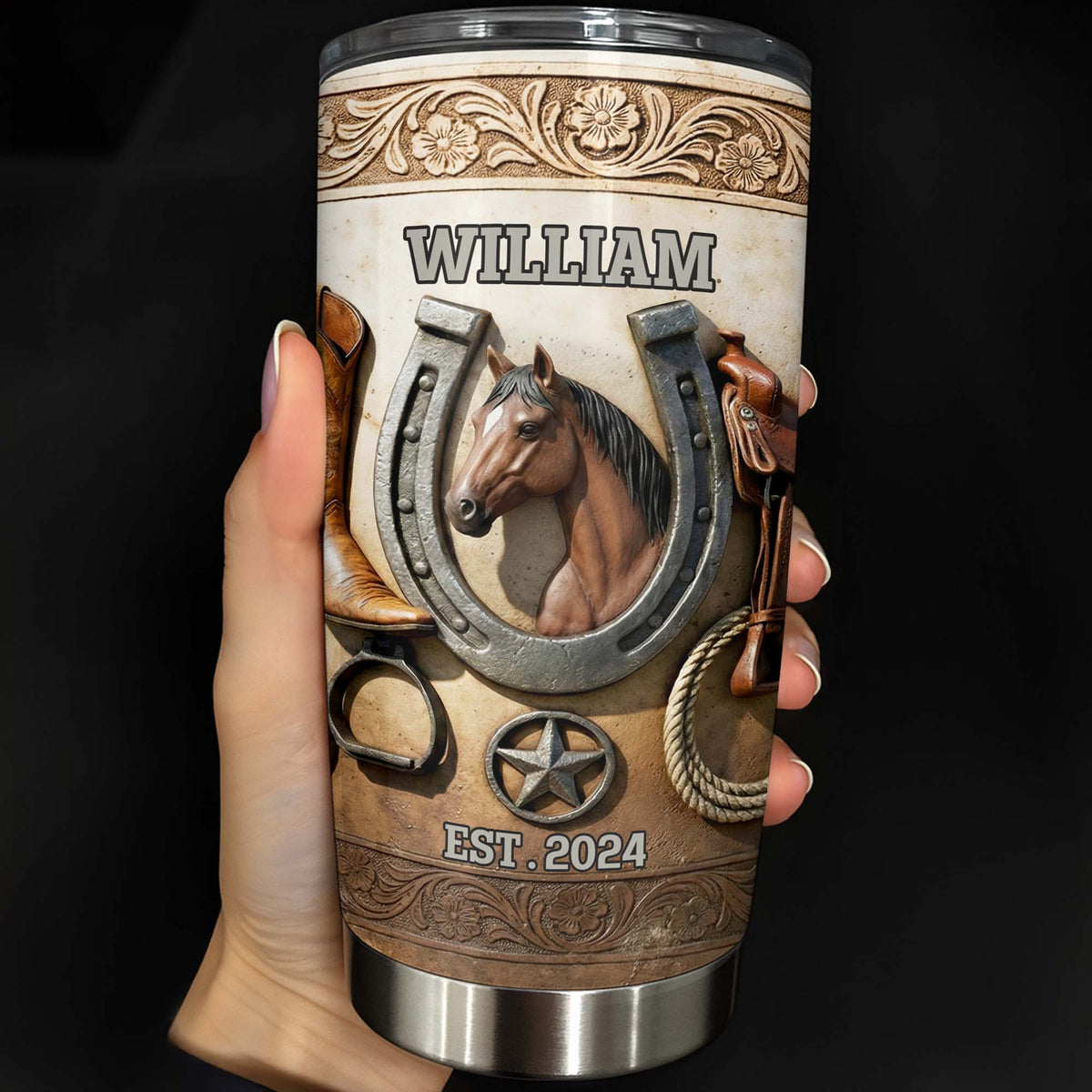 Customizable Western Horse-Themed Tumbler, Gift For Cowboy Fans And Horse Riders