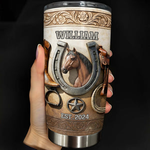 Customizable Western Horse-Themed Tumbler, Gift For Cowboy Fans And Horse Riders
