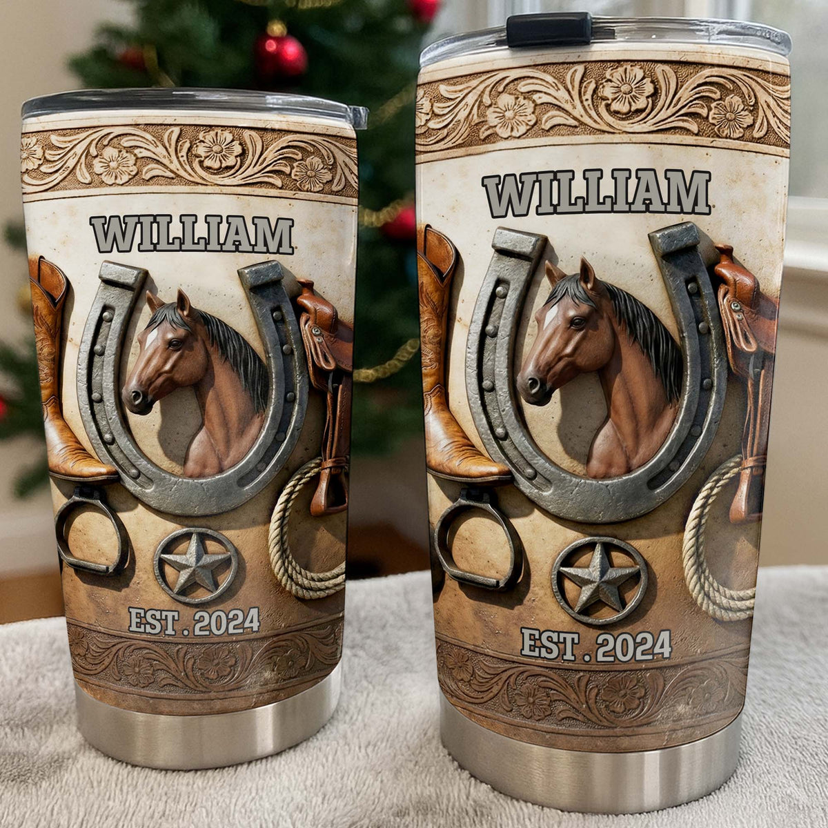 Customizable Western Horse-Themed Tumbler, Gift For Cowboy Fans And Horse Riders