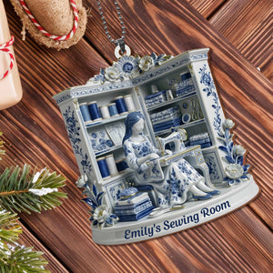 A Serene Crafting Moment With Sewing Machine And Flowers,Car Hanging Ornament,Gift For Crafters And Hobbyists