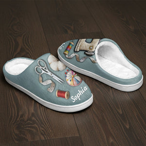Customize With Your Name And Favorite Sewing Icons, Personalized Unisex Slippers, Gift For Crafters And Sewing Lovers