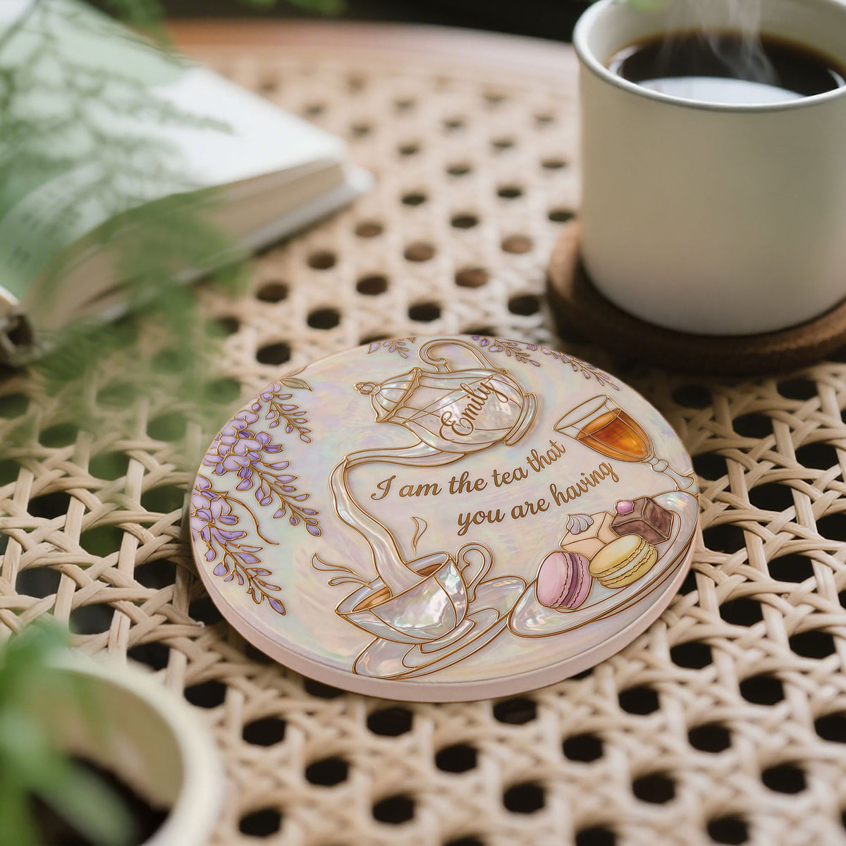 I Am The Tea, Personalized Custom Ceramic Coaster, Gift For Tea Lovers