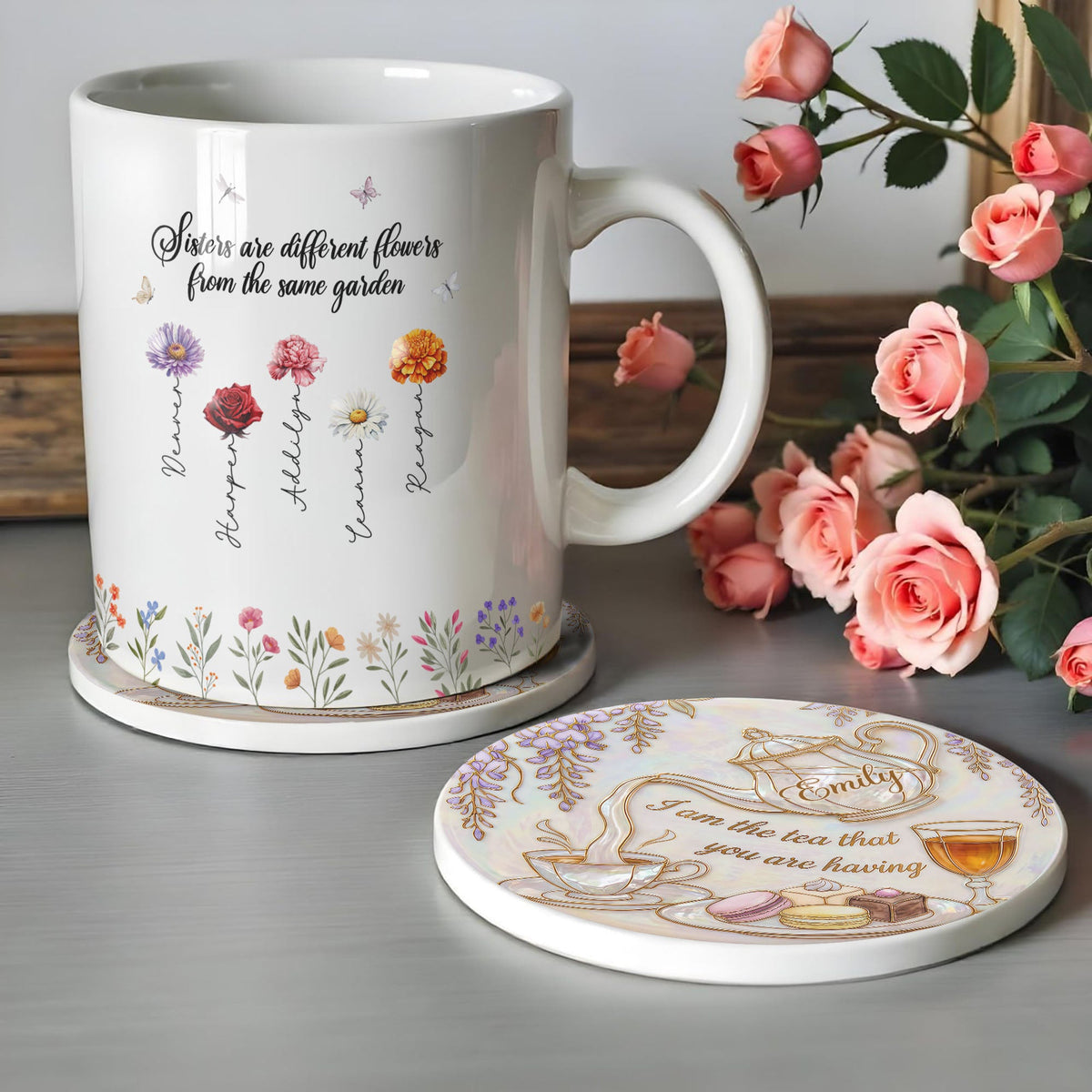 I Am The Tea, Personalized Custom Ceramic Coaster, Gift For Tea Lovers