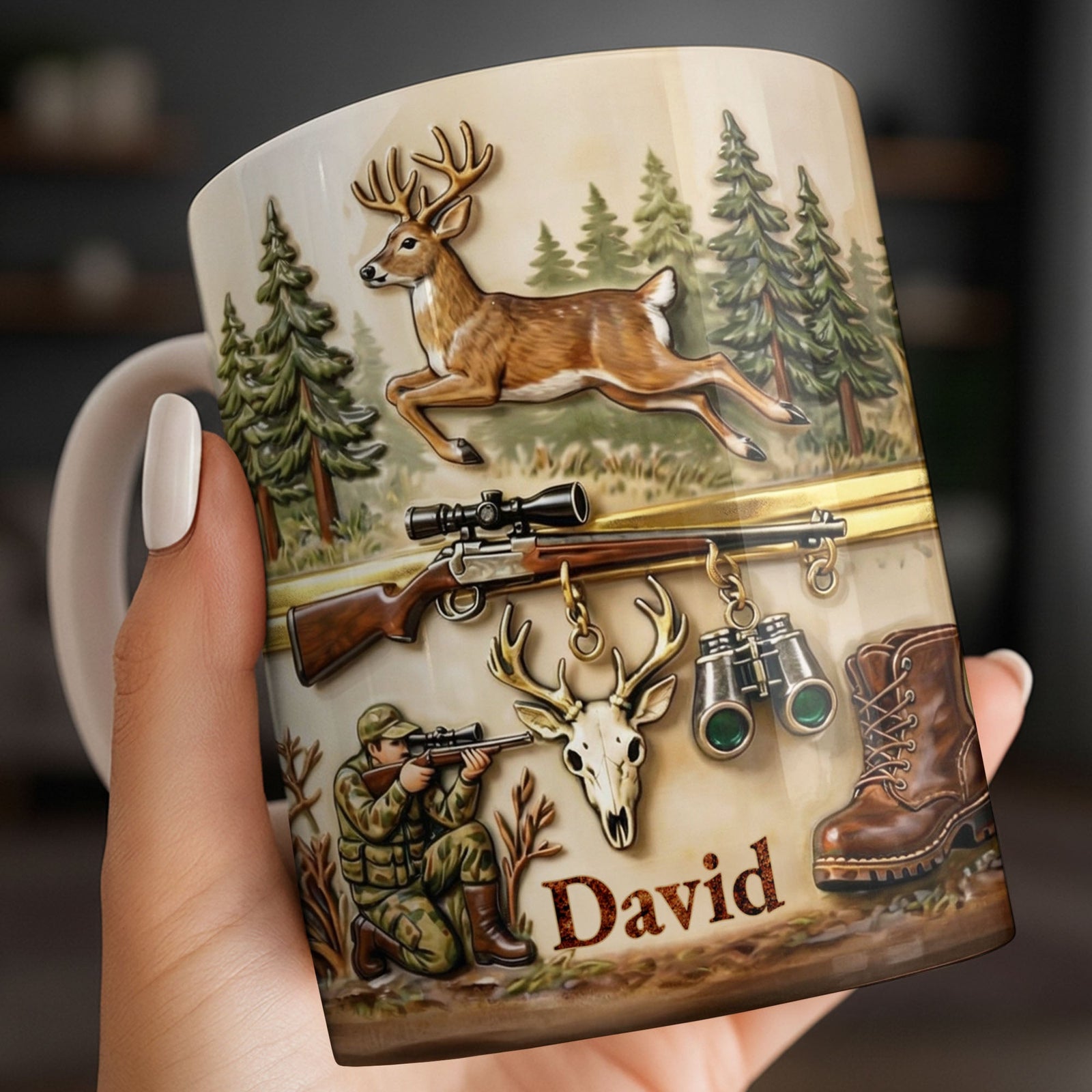 Classic Hunting Gear And Wildlife Imagery Coffee Mug, Gift For Hunters And Outdoorsmen