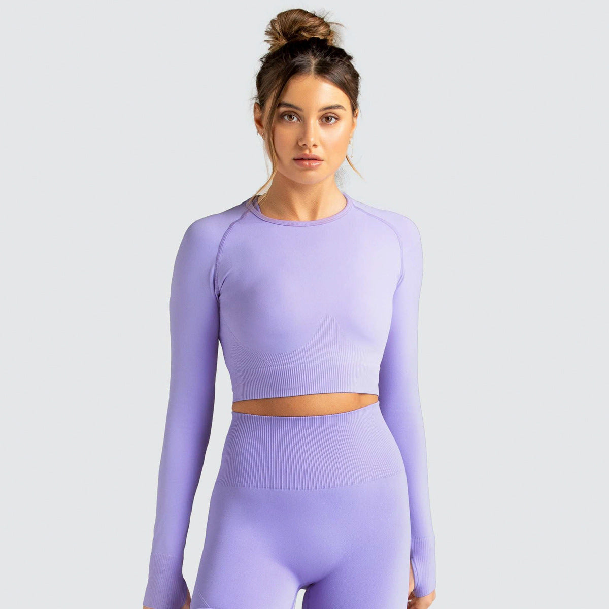 Seamless Yoga Set Workout Sportswear Gym Clothes Fitness Long Sleeve Crop Top Fitness Set Women