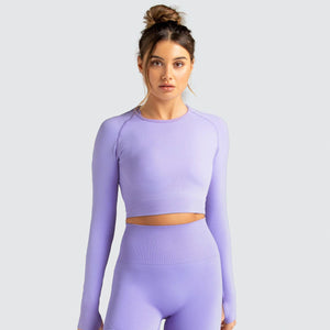 Seamless Yoga Set Workout Sportswear Gym Clothes Fitness Long Sleeve Crop Top Fitness Set Women