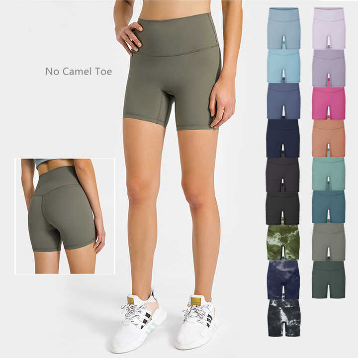 Custom Logo No Camel Toe Yoga Sport Shorts With Pockets Women Running Workout Fitness Booty Shorts