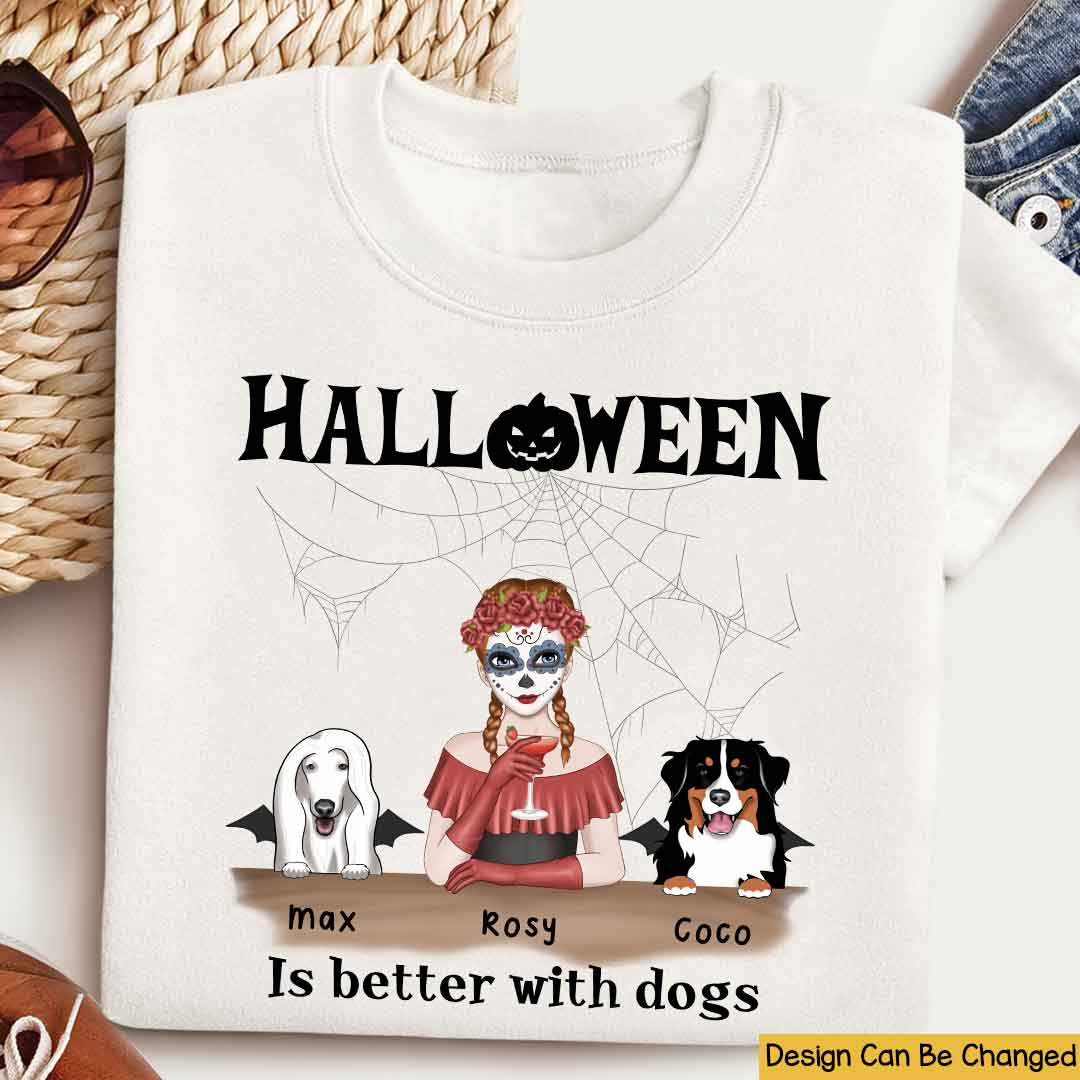 Halloween Is Better With A Dog Personalized Dog Mom T-Shirt Halloween Custom Shirt Enjoy Halloween Night With Dog Gift For Dog Lovers