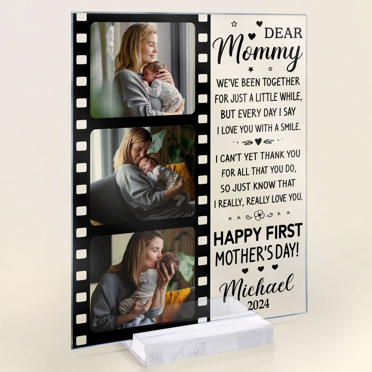 Dear Mommy Happy First Mother's Day - Personalized Acrylic Photo Plaque
