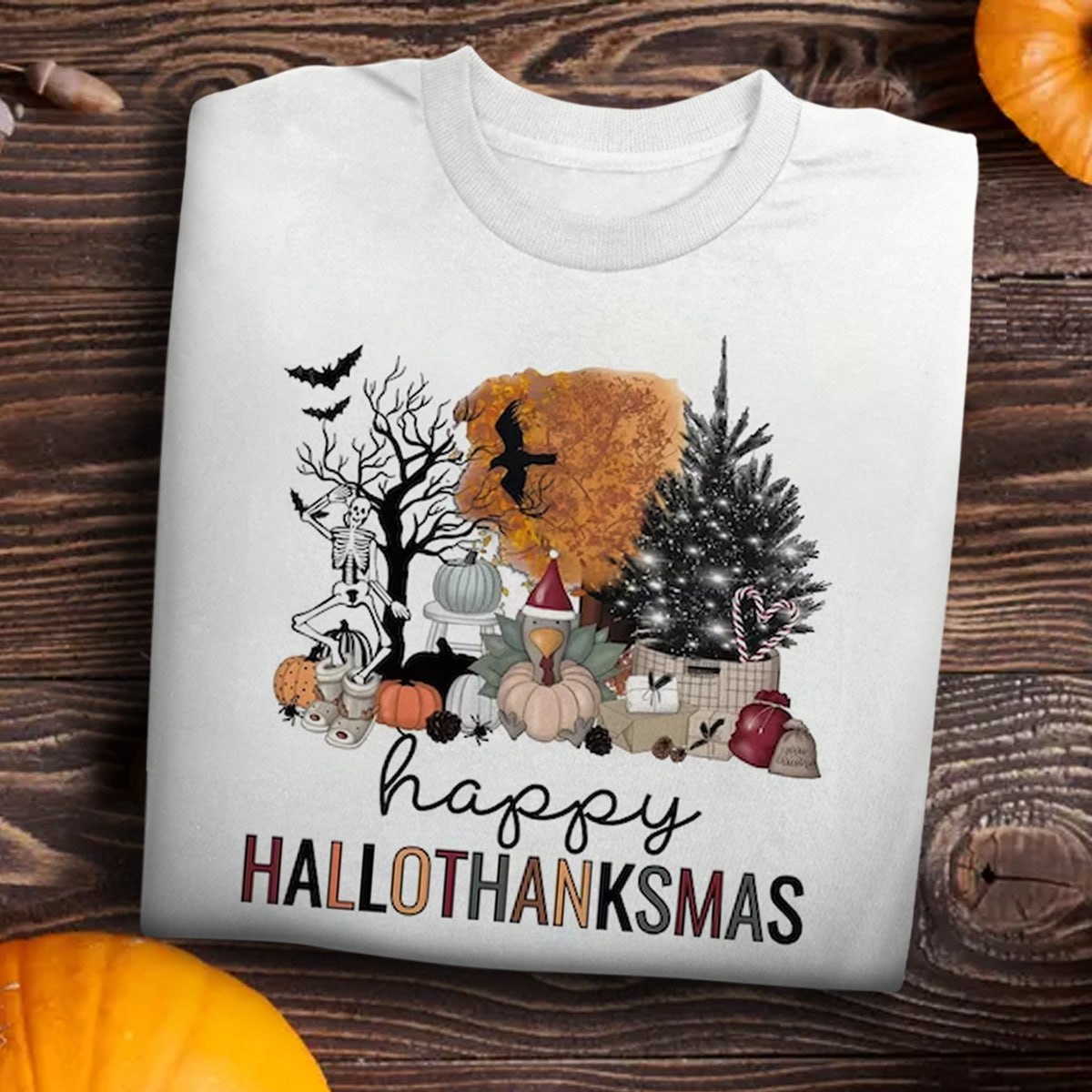 Happy Hallothanksmas - Shirt - Halloween Gift, Thanksgiving Gift