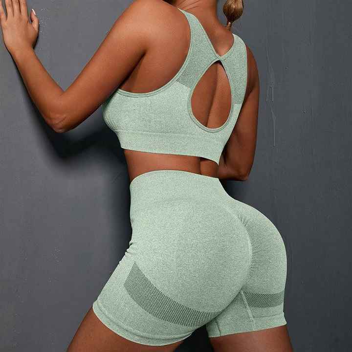 Gym Wear Two-piece Yoga Bra Shorts Set Seamless Four-way Stretch Sportswear