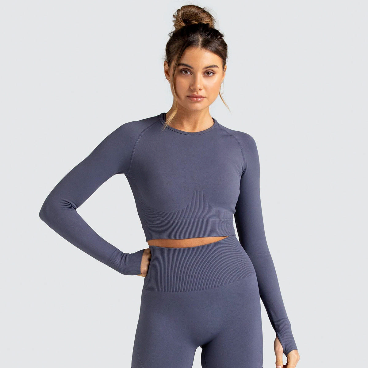 Seamless Yoga Set Workout Sportswear Gym Clothes Fitness Long Sleeve Crop Top Fitness Set Women