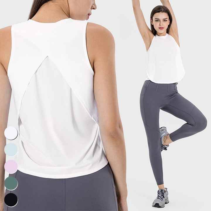 New Cross Stitching Sleeveless Sports Tops Gym Fitness Vest Quick Dry Breathable Yoga Wear Blouse Women Yoga Tank Top