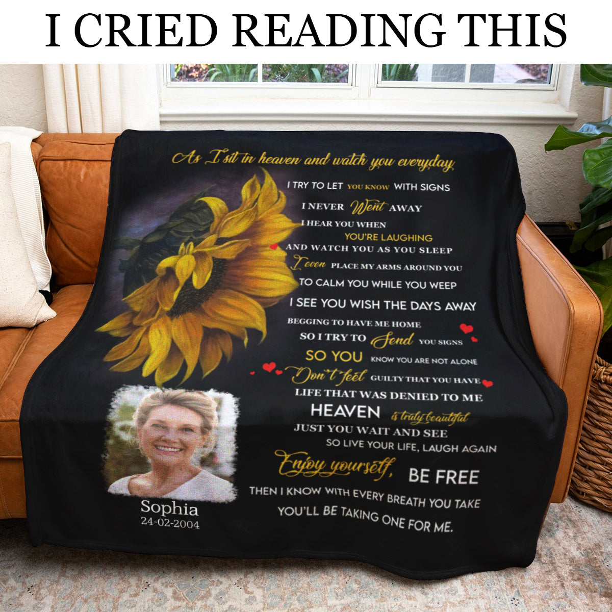 Heaven Sunflower Personalized Photo Blanket Memorial