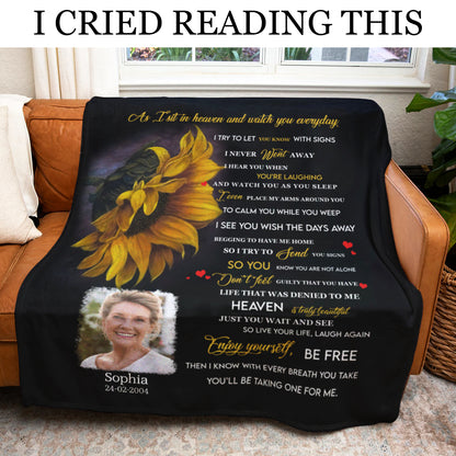 Heaven Sunflower Personalized Photo Blanket Memorial