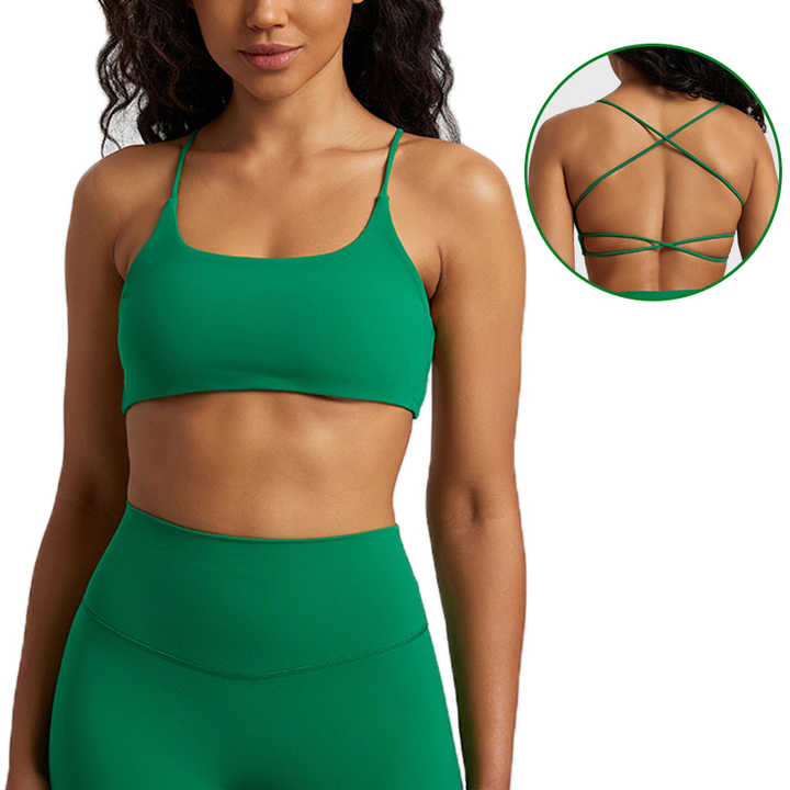 Summer New Open Back Sports Gym Fitness Wear Thin Straps Sexy Padded Cross Back Workout Soft Nude Feeling Women Yoga Bra Top