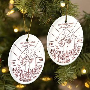 Holding Hands New Home New Beginning - Personalized Circle Ceramic Ornament