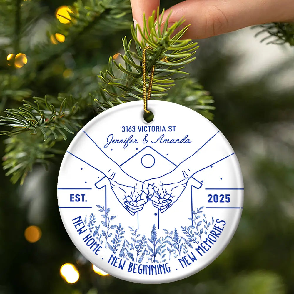 Holding Hands New Home New Beginning - Personalized Circle Ceramic Ornament