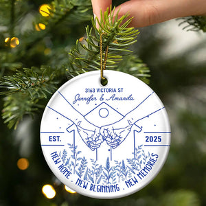 Holding Hands New Home New Beginning - Personalized Circle Ceramic Ornament