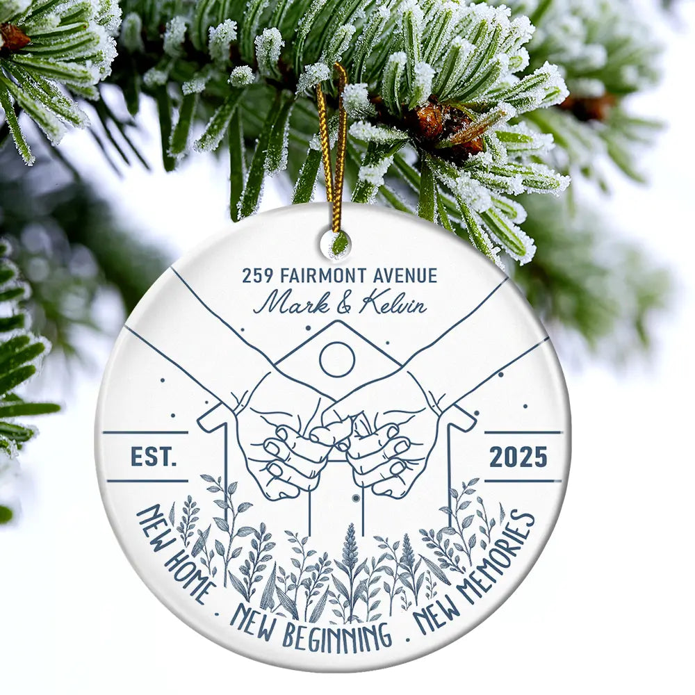 Holding Hands New Home New Beginning - Personalized Circle Ceramic Ornament