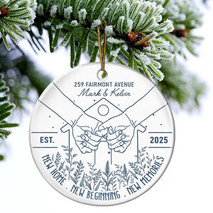 Holding Hands New Home New Beginning - Personalized Circle Ceramic Ornament