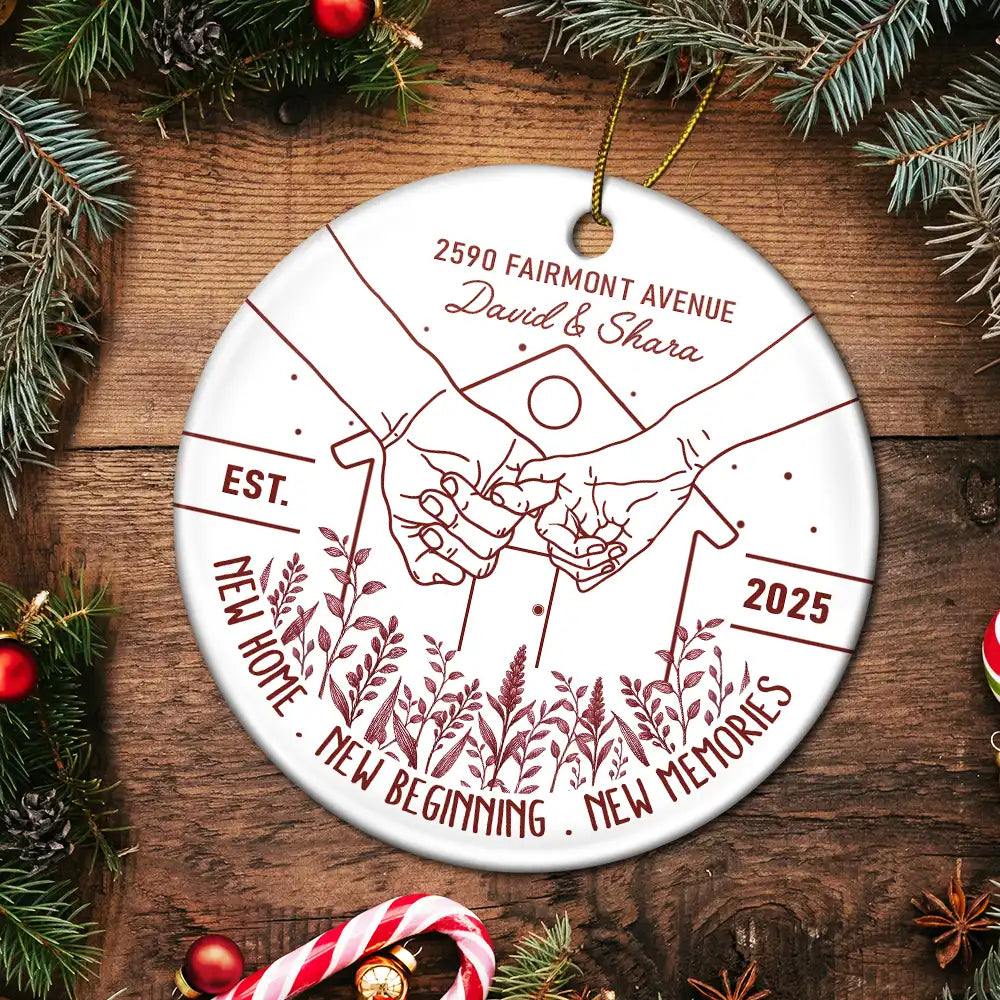 Holding Hands New Home New Beginning - Personalized Circle Ceramic Ornament