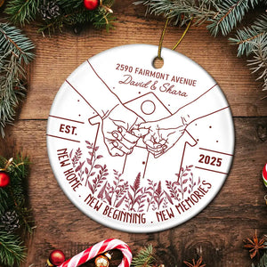 Holding Hands New Home New Beginning - Personalized Circle Ceramic Ornament