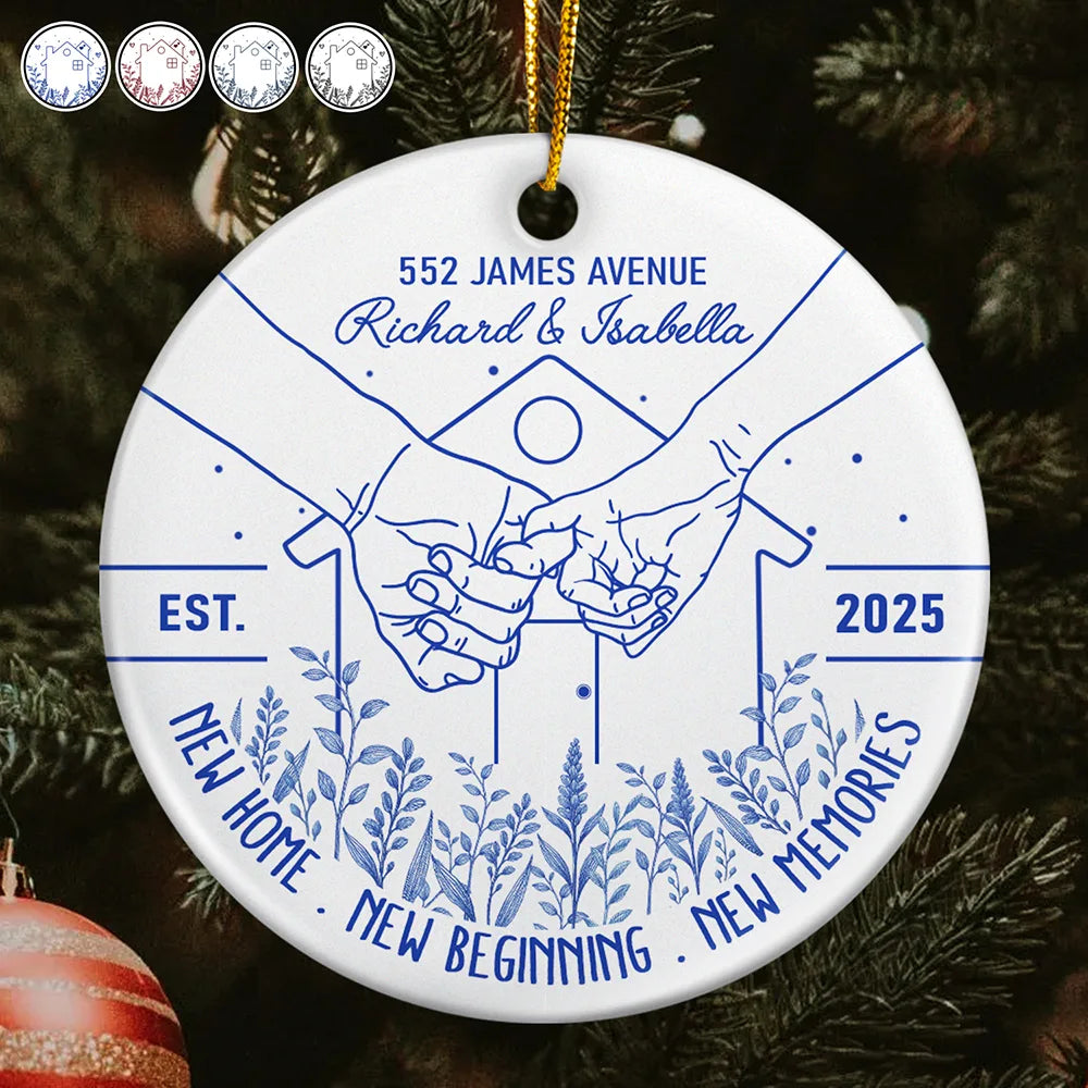 Holding Hands New Home New Beginning - Personalized Circle Ceramic Ornament