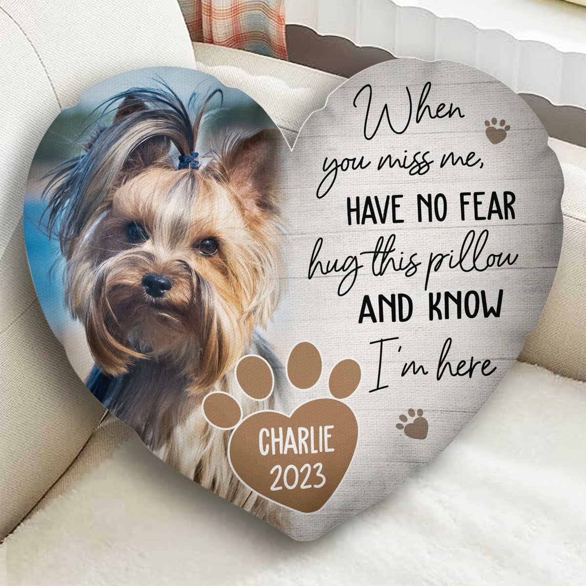 When You Miss Me Hug This Pillow & Know I Am Here - Personalized Photo Custom Shaped Pillow Memorial Gift For Dog Lovers