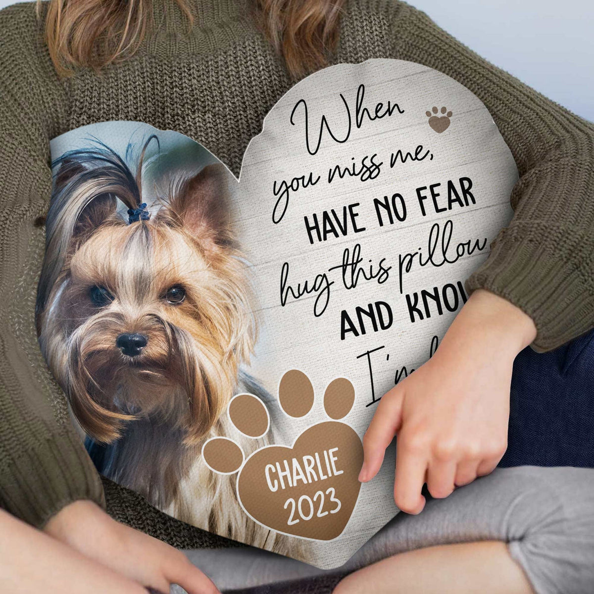 When You Miss Me Hug This Pillow & Know I Am Here - Personalized Photo Custom Shaped Pillow Memorial Gift For Dog Lovers
