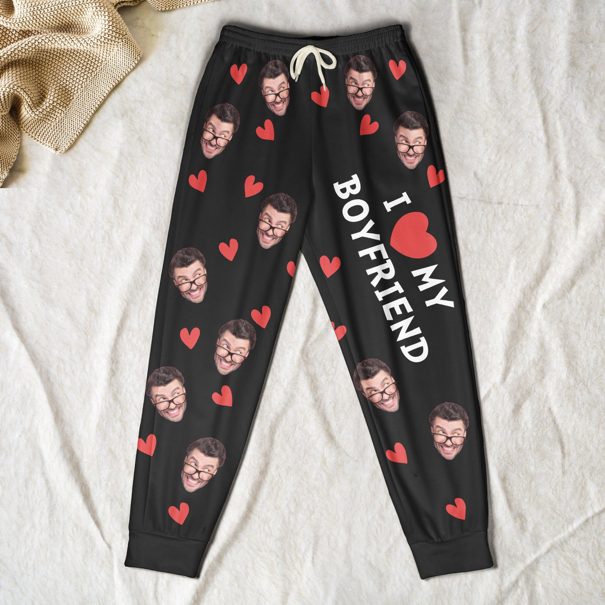 I Love My Boyfriend, Girlfriend, Wife, Husband - Personalized Photo Sweatpants