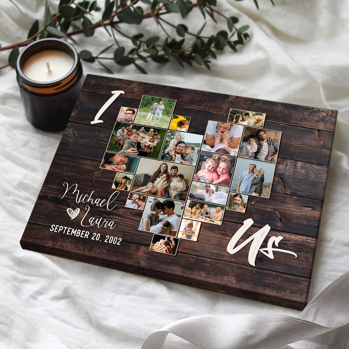 I Love Us Photo Collage Canvas, Personalized Valentine Gift For Him, Heart Shape Collage Gift for Husband