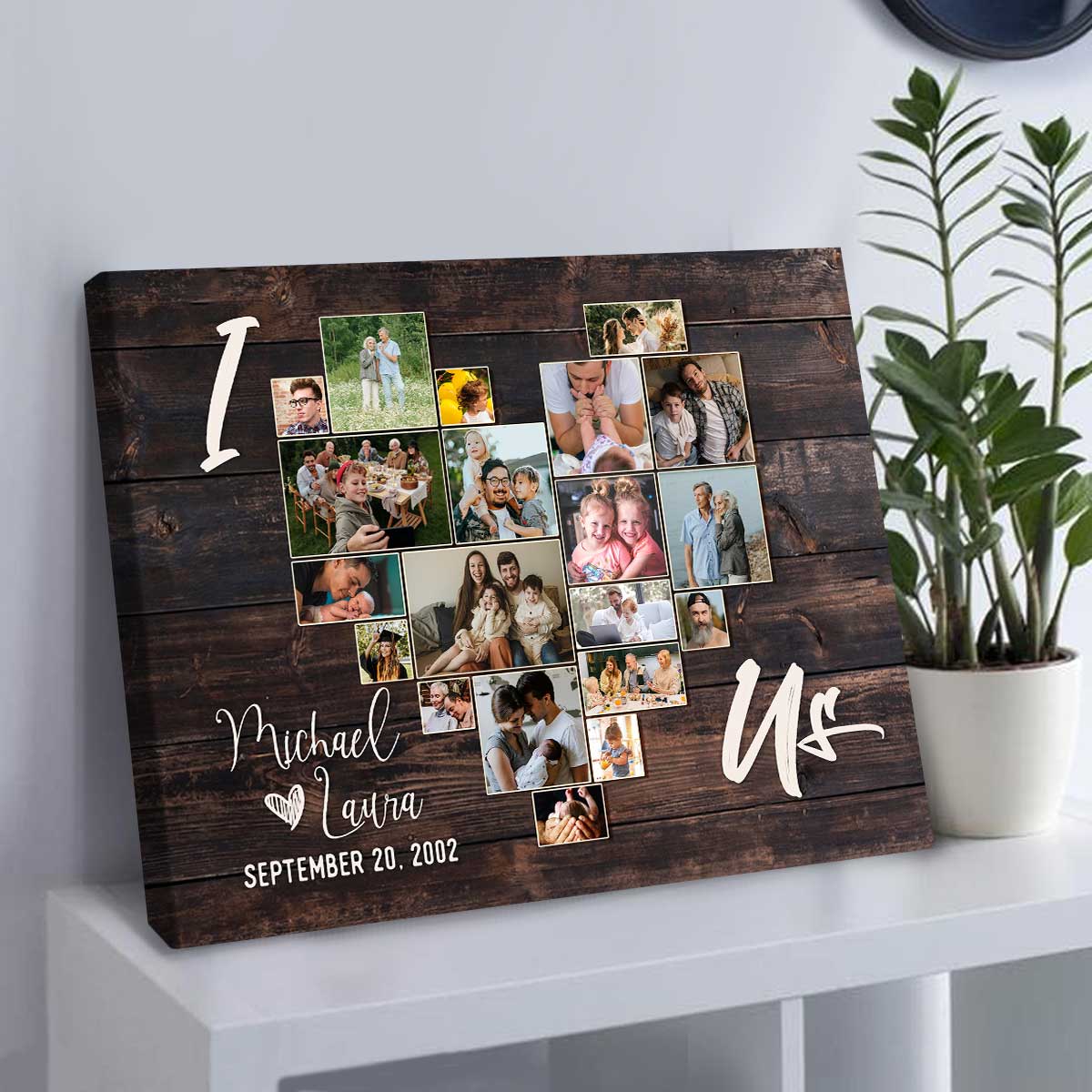 I Love Us Photo Collage Canvas, Personalized Valentine Gift For Him, Heart Shape Collage Gift for Husband