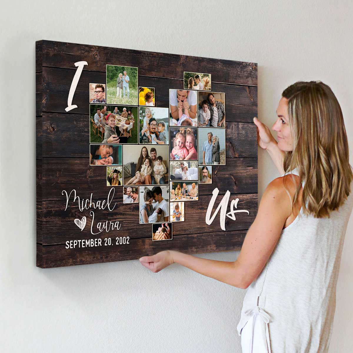 I Love Us Photo Collage Canvas, Personalized Valentine Gift For Him, Heart Shape Collage Gift for Husband