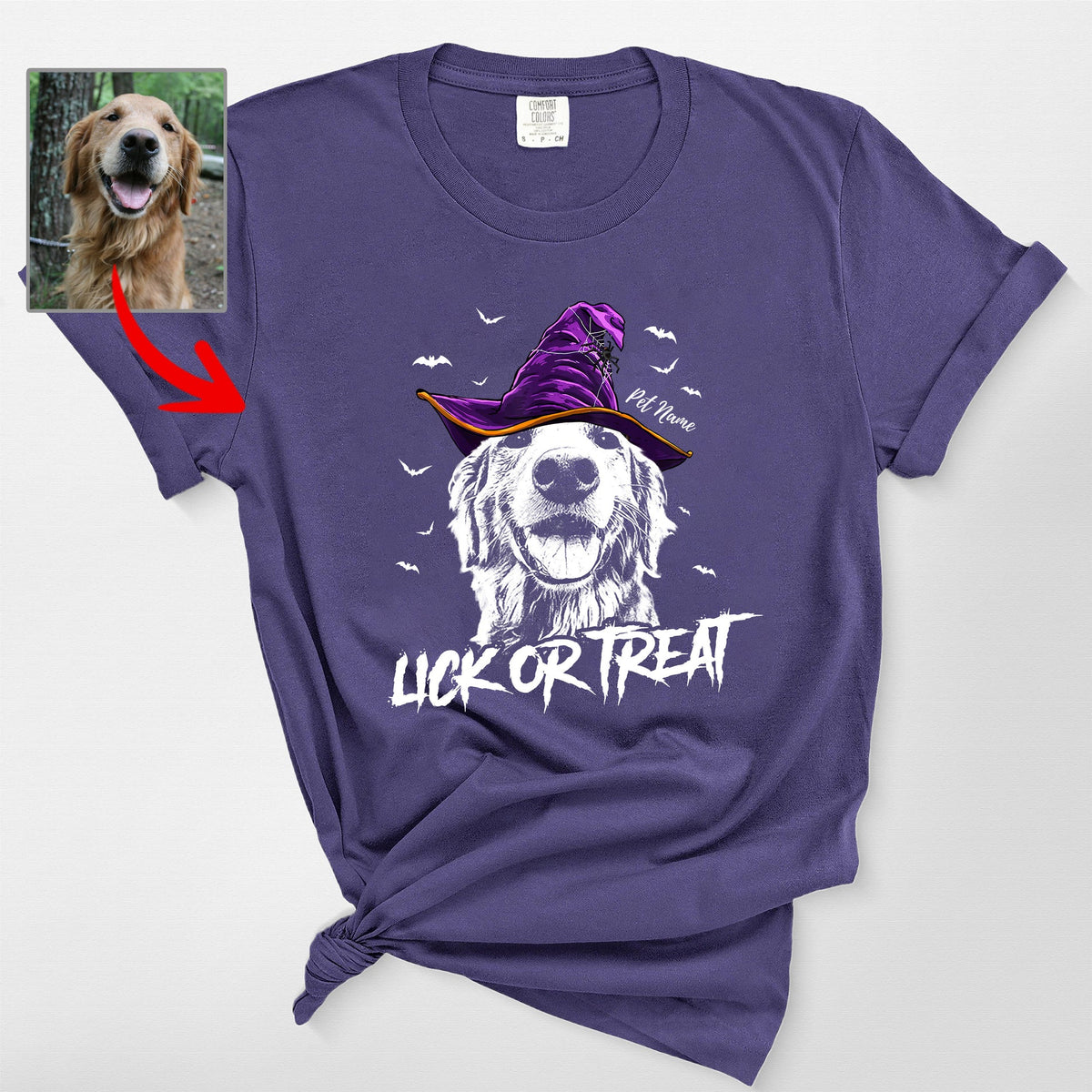 Fall-O-Ween Customized Dog Portrait Halloween T-Shirt Fall Season Dog Lovers Gift