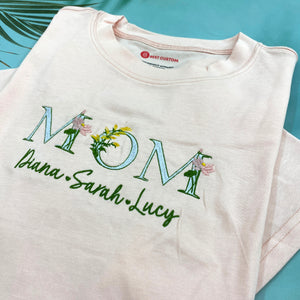 Mama Embroidered Fall Floral - Personalized Embroidered Shirt - Gift For Mother, Grandma, Sister
