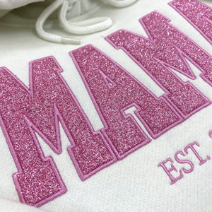Mama Glitter Est Year Custom Kid Name Embroidered Shirt