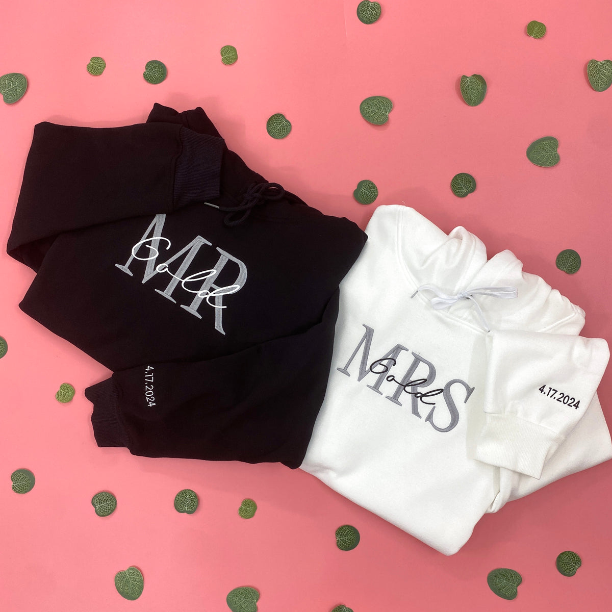 Mrs And Mr Embroidered Sweatshirt, Date On Sleeve