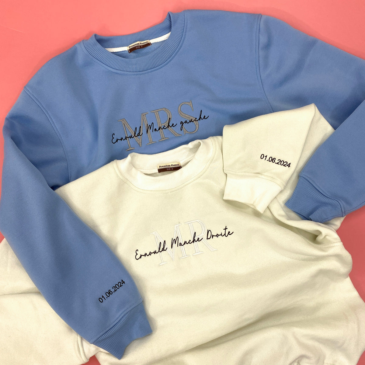 Mrs And Mr Embroidered Sweatshirt, Date On Sleeve