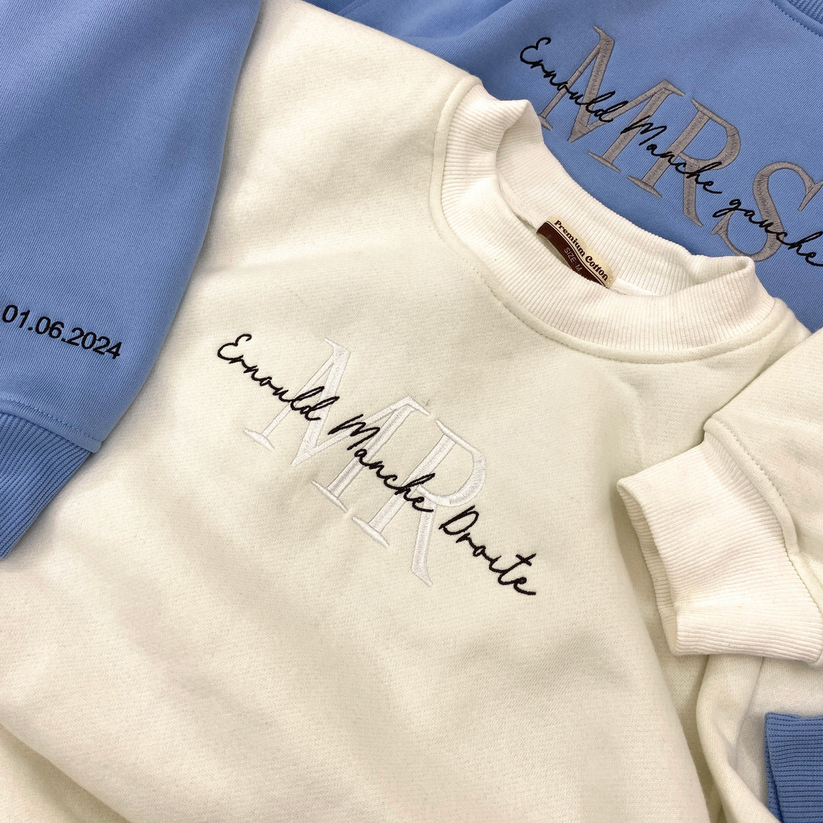 Mrs And Mr Embroidered Sweatshirt, Date On Sleeve