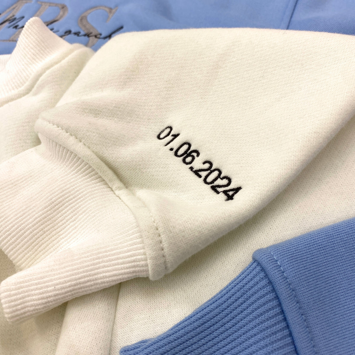 Mrs And Mr Embroidered Sweatshirt, Date On Sleeve