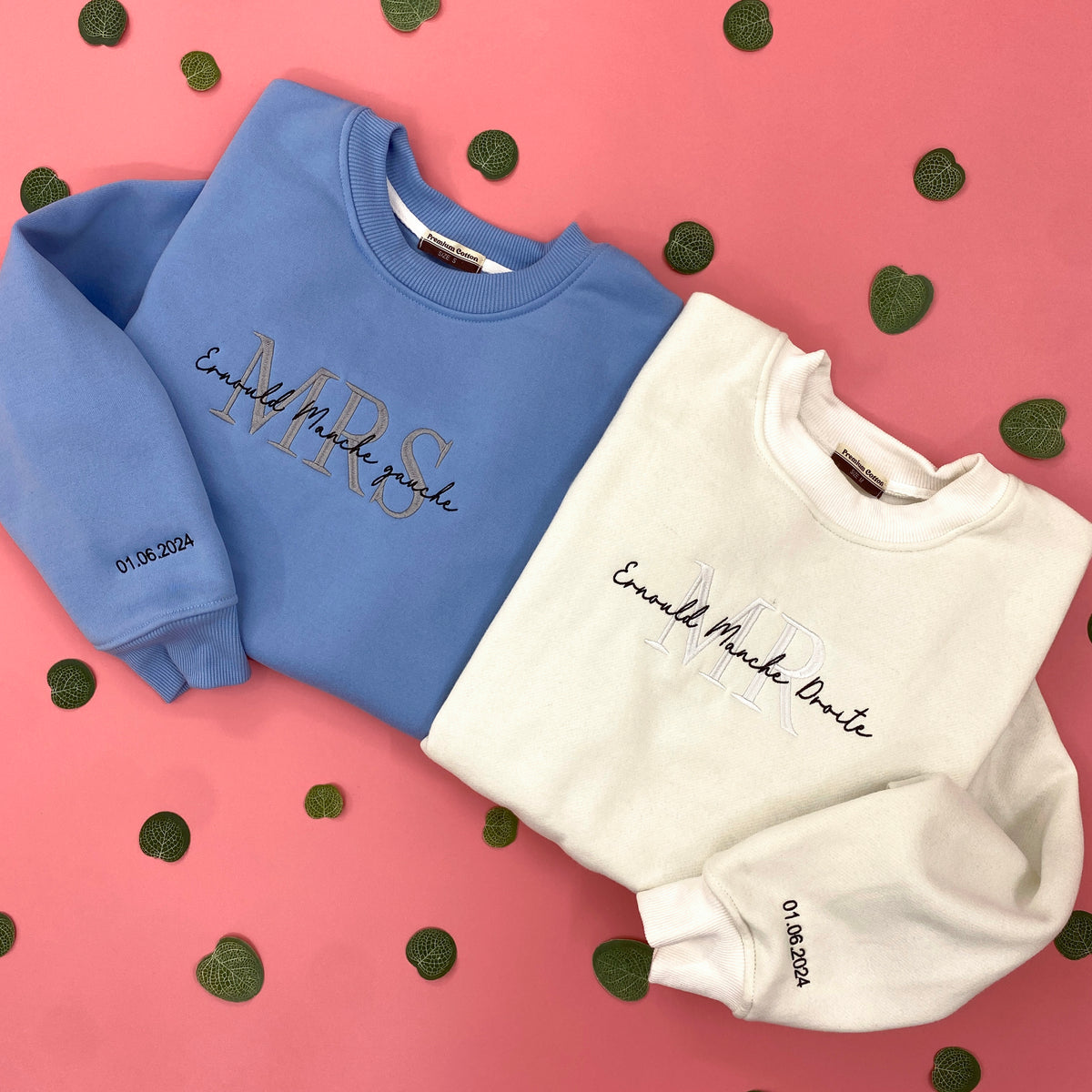 Mrs And Mr Embroidered Sweatshirt, Date On Sleeve