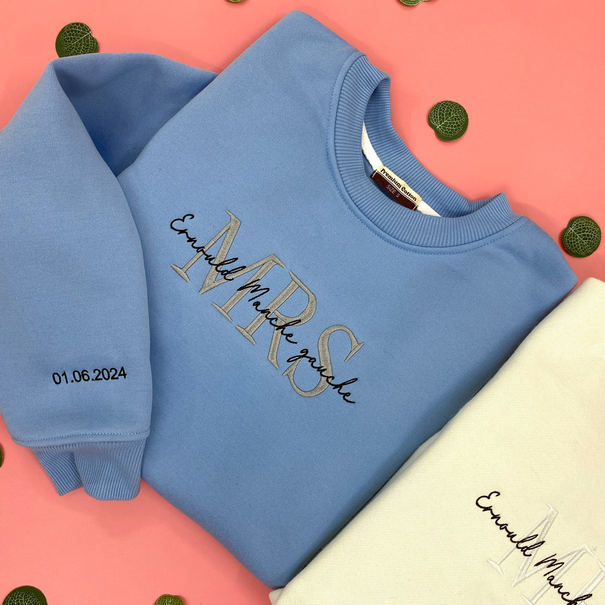 Mrs And Mr Embroidered Sweatshirt, Date On Sleeve