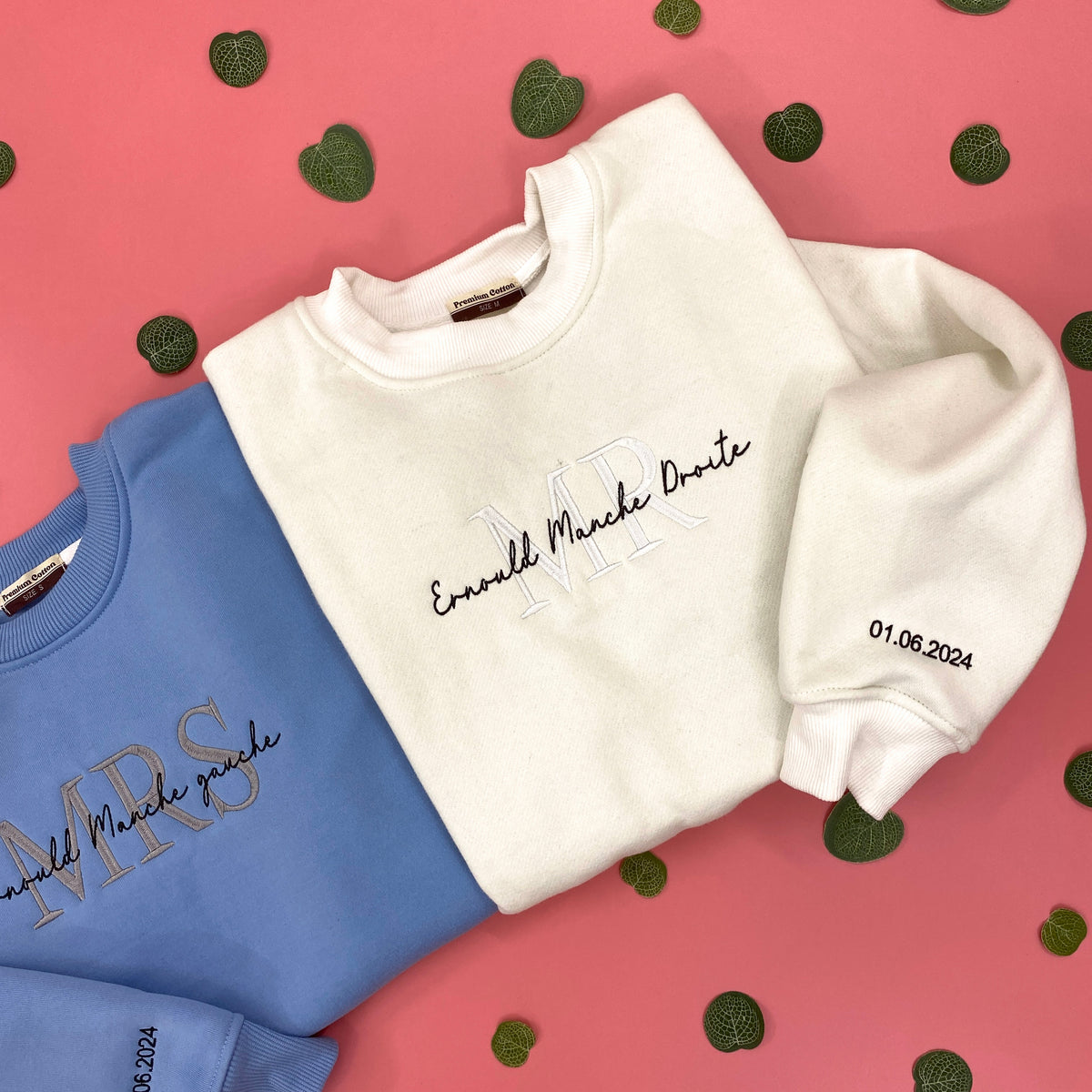 Mrs And Mr Embroidered Sweatshirt, Date On Sleeve