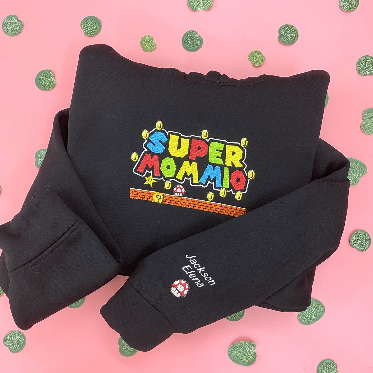 Super Mommio With Kids Name Embroidered Shirt