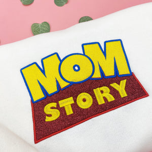 Mom Story Glitter Embroidered Shirt