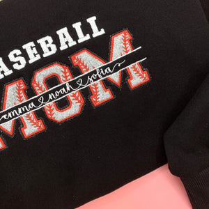Personalized Baseball Mom Crewneck Distressed Baseball Glitter Embroidered Shirt